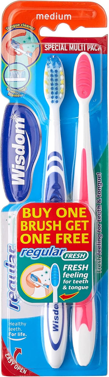 6 x Wisdom Regular Fresh Medium 2 Pack Toothbrush