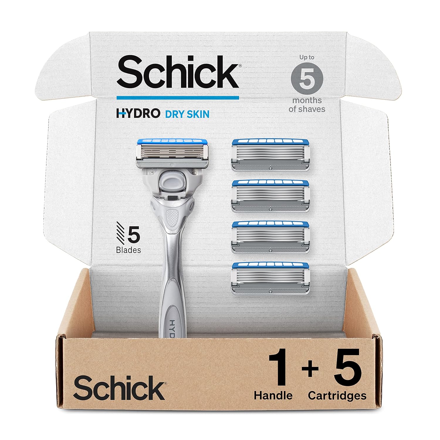 Schick Hydro Dry Skin Razor — Razor for Men with Dry Skin with 5 Razor Blades (Packaging / Color May Vary)