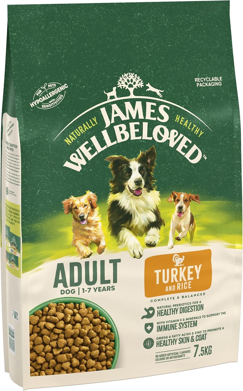 James Wellbeloved Adult Turkey & Rice 7.5 kg Bag, Hypoallergenic Dry Dog Food?02JT2