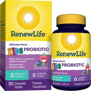 Renew Life Kids Probiotic Gummies, Supports Digestive & Immune Health, Prebiotics & Probiotics, Raspberry, 30 Gummies