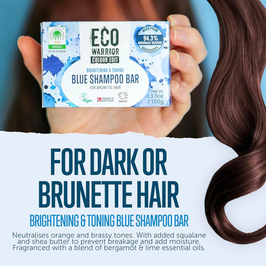 Eco Warrior Blue Shampoo Bar For Brunette Hair, 100G | Vegan, Cruelty-Free, Natural, Eco Friendly| Free From Sls Or Parabens | Brightening & Toning Bar Shampoo With Squalane, Shea Butter & Bergamot