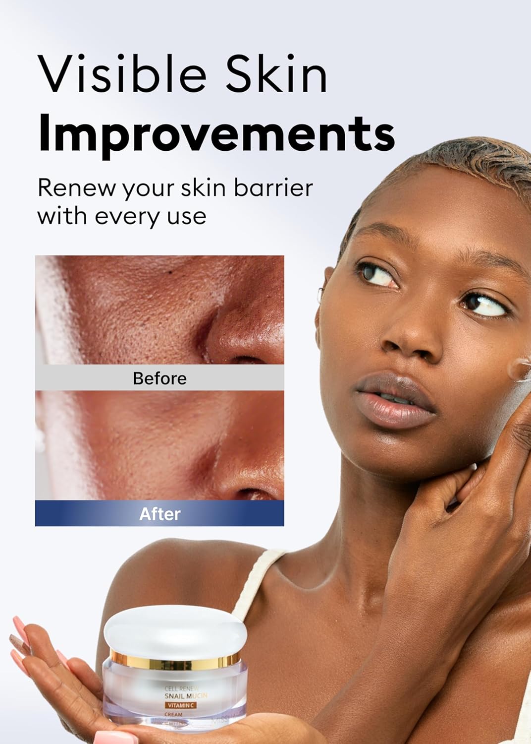 Missha Cell Renew Snail Mucin Vitamin C Cream 1.69 Fl Oz, Hydrating Snail Mucin, Korean Skin Care For Improved Skin Texture & Youthful Glow, Korean Moisturizer, Kbeauty, Paraben Free : Beauty & Personal Care