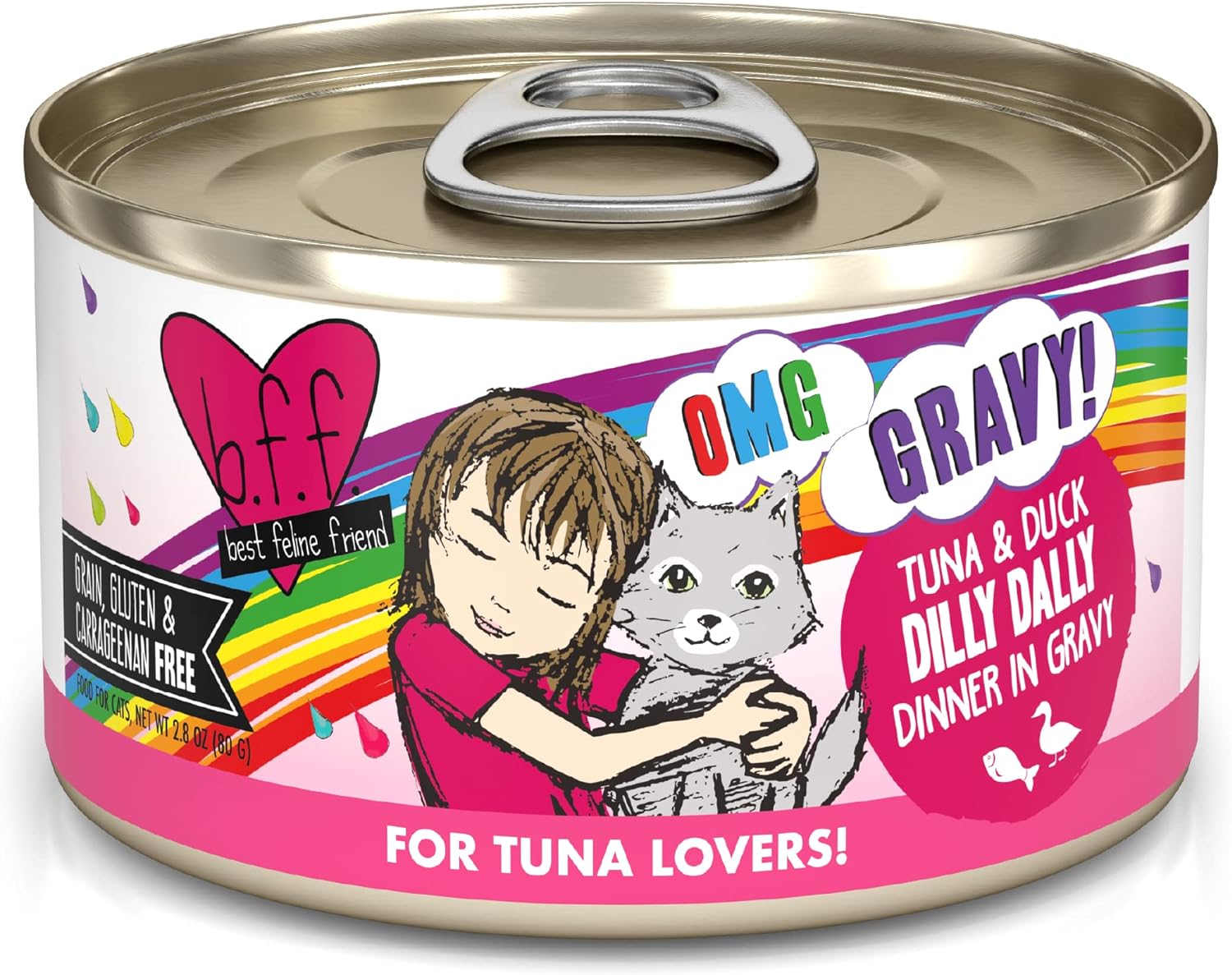 Weruva B.F.F. Omg - Best Feline Friend Oh My Gravy!, Tuna & Duck Dilly Dally With Tuna & Duck, 2.8Oz Can (Pack Of 12)