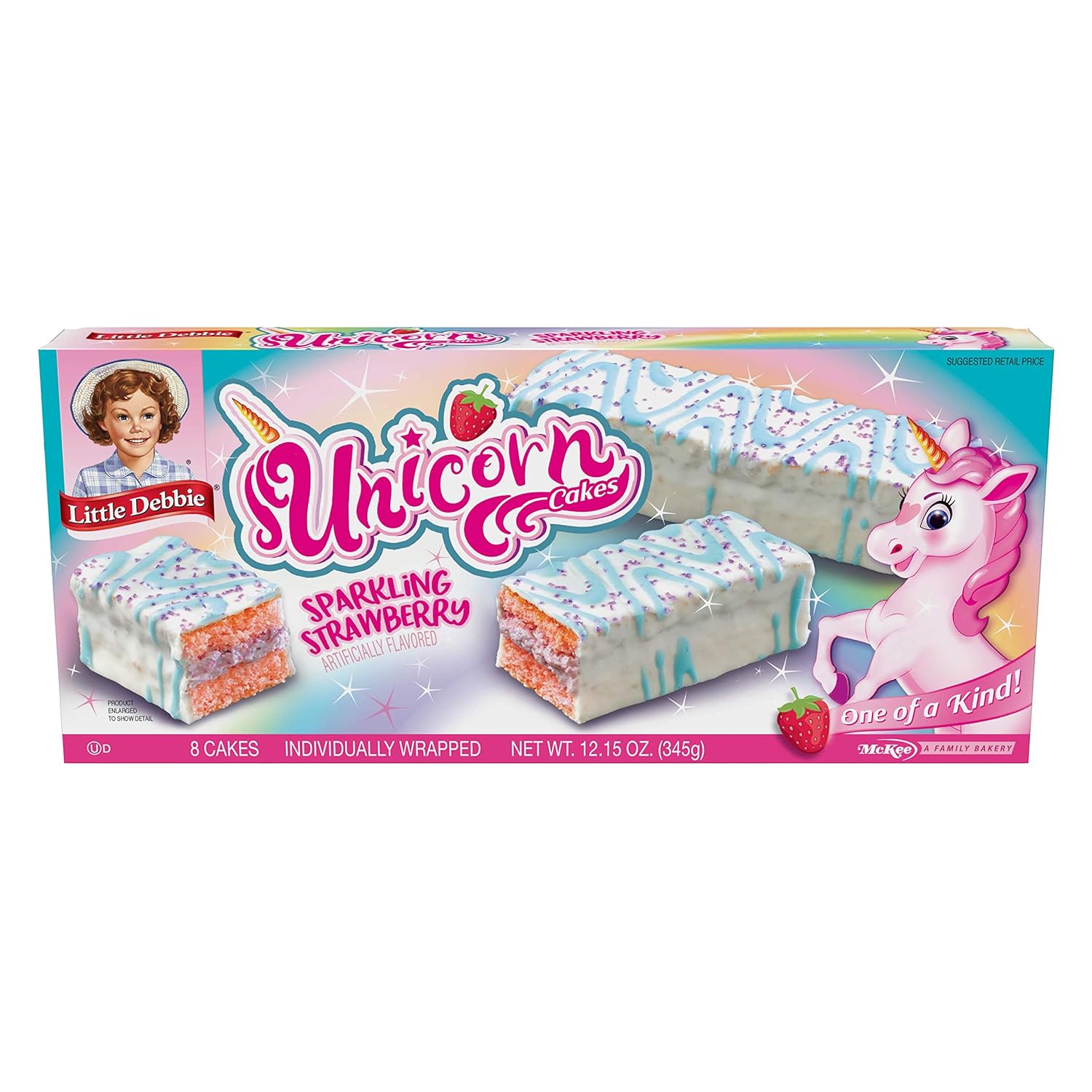 Little Debbie Unicorn Cakes, 48 Individually Wrapped Strawberry Cakes, 8 Count (Pack Of 6)