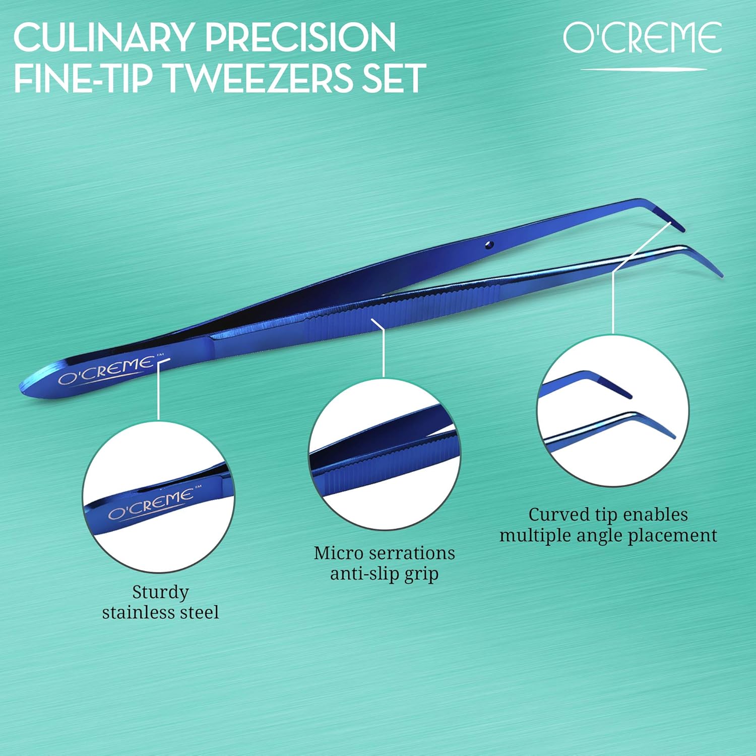 O'Creme Curved Tweezers 6.25 Inch Fine-Point Stainless Steel, Blue: Home & Kitchen
