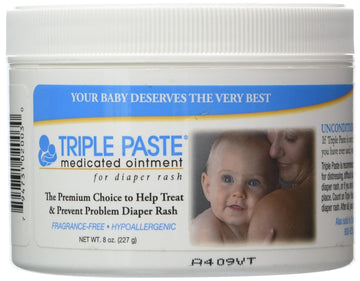 Triple Paste Medicated Ointment For Diaper Rash, Fragrance Free, Hypoallergenic,8 Oz
