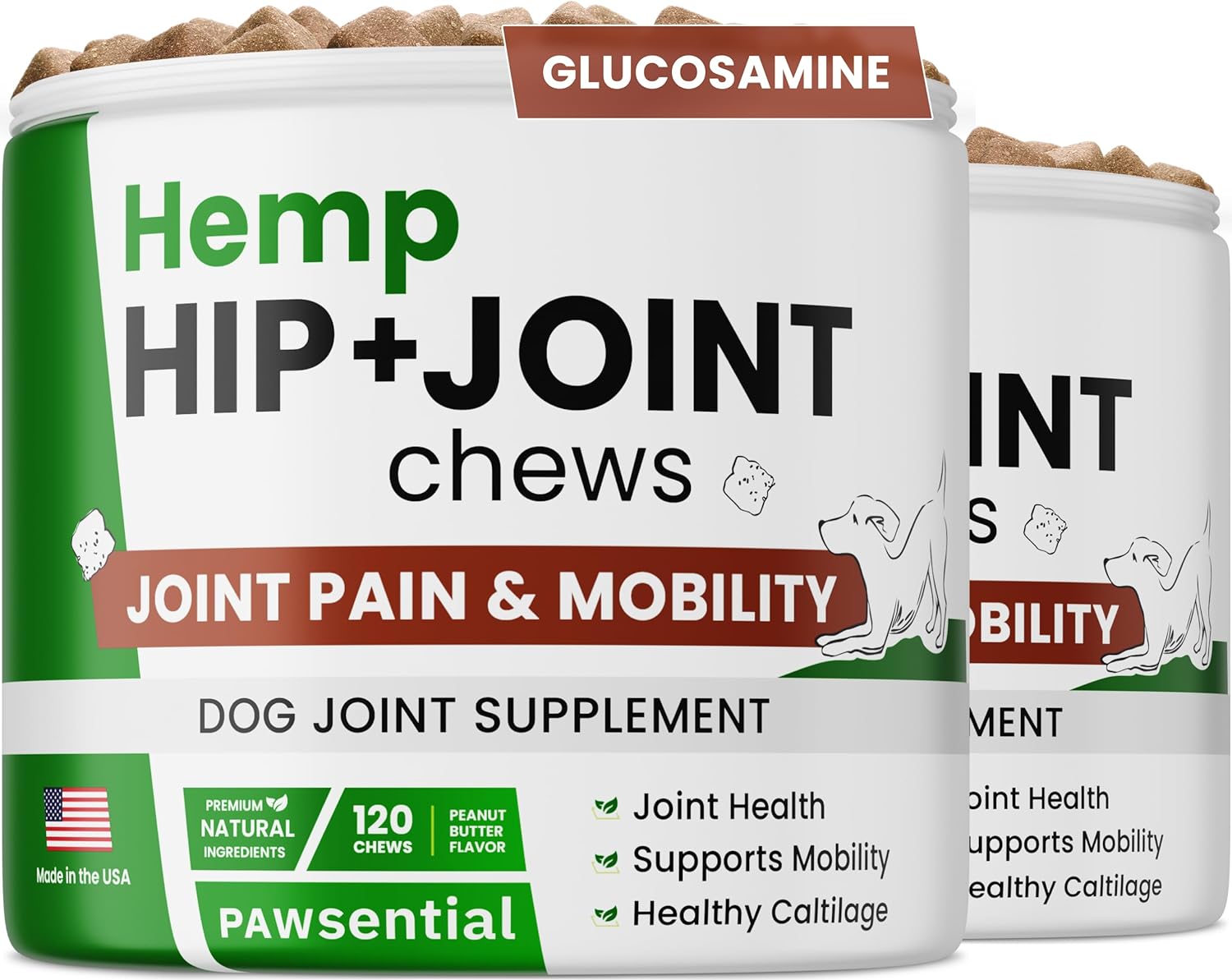 Advanced Hemp Chews for Dogs Hip Joint Pain Relief - Glucosamine for Dogs Hip and Joint Supplement Large Breed - Hemp Treats Joint Health Senior Dog - Chondroitin Hemp Oil Pills - Peanut Butter-240?t
