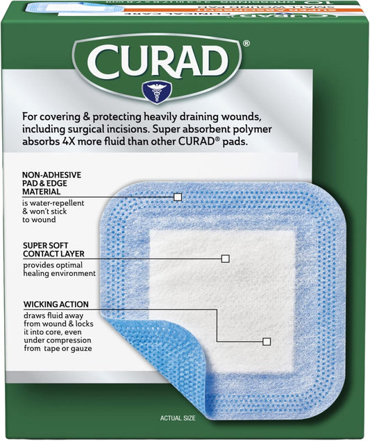 Curad Super Absorbent Wound Pad, Small, 3" X 3", 10 Count, 3 Pack