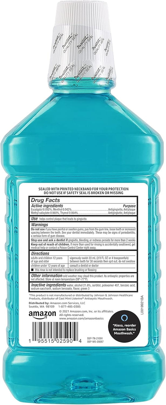 Amazon Basics Antiseptic Mouthwash, Blue Mint, 1.5 Liters, 50.7 Fluid Ounces, 1-Pack (Previously Solimo)