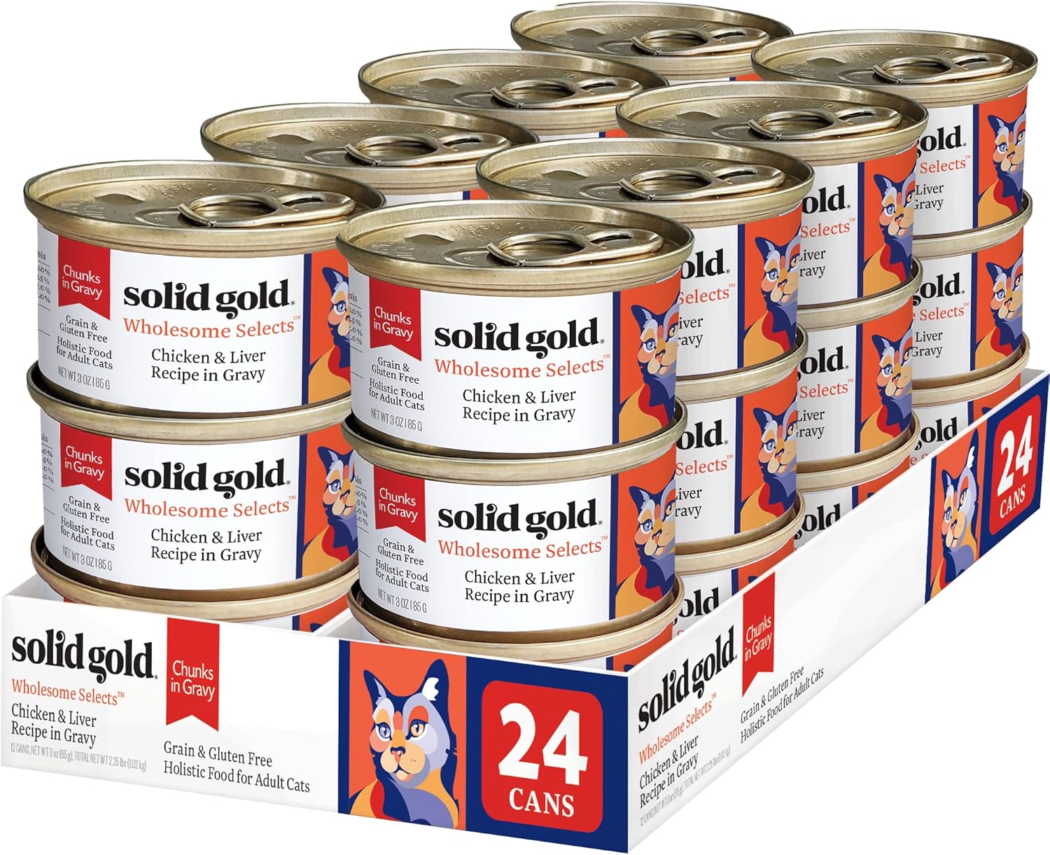 Solid Gold Wet Cat Food For Adult & Senior Cats 24 Pack - Wholesome Selects Chunks In Gravy - Made With Real Chicken Liver & Pumpkin For Healthy Digestion And Sensitive Stomach