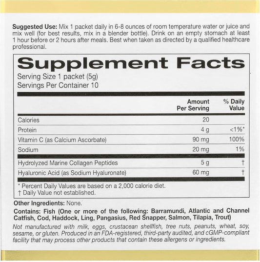 Collagen Peptides Powder With Hyaluronic Acid, Support For Healthy Hair, Skin, Nails, Joints And Bones, Non-Gmo, Gluten And Dairy Free, Unflavored, 10 Packets, 0.18 Oz (5.16 G) Each
