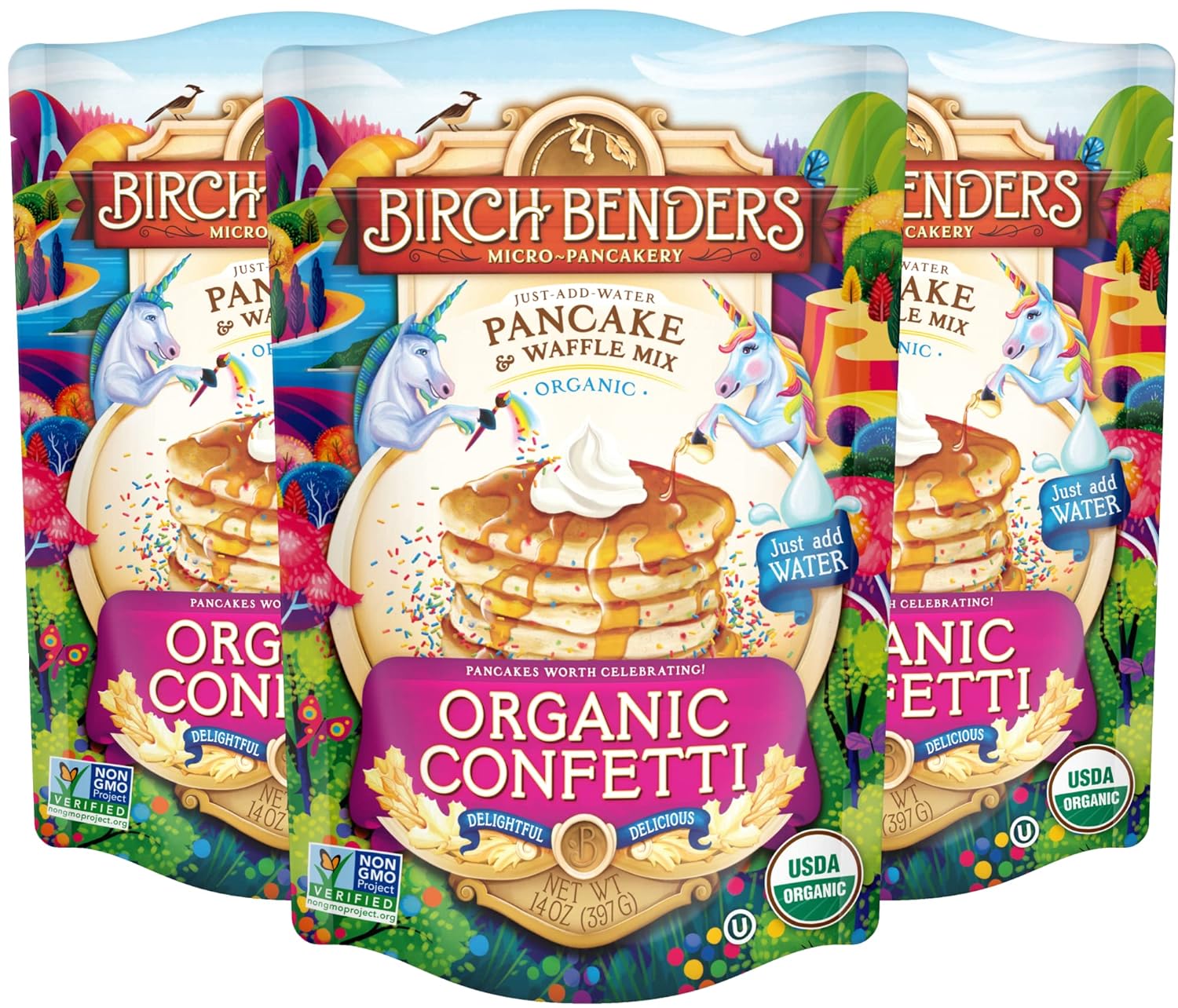 Birch Benders Organic Confetti Just-Add-Water Pancake & Waffle Mix, 14 Oz (Pack of 3)