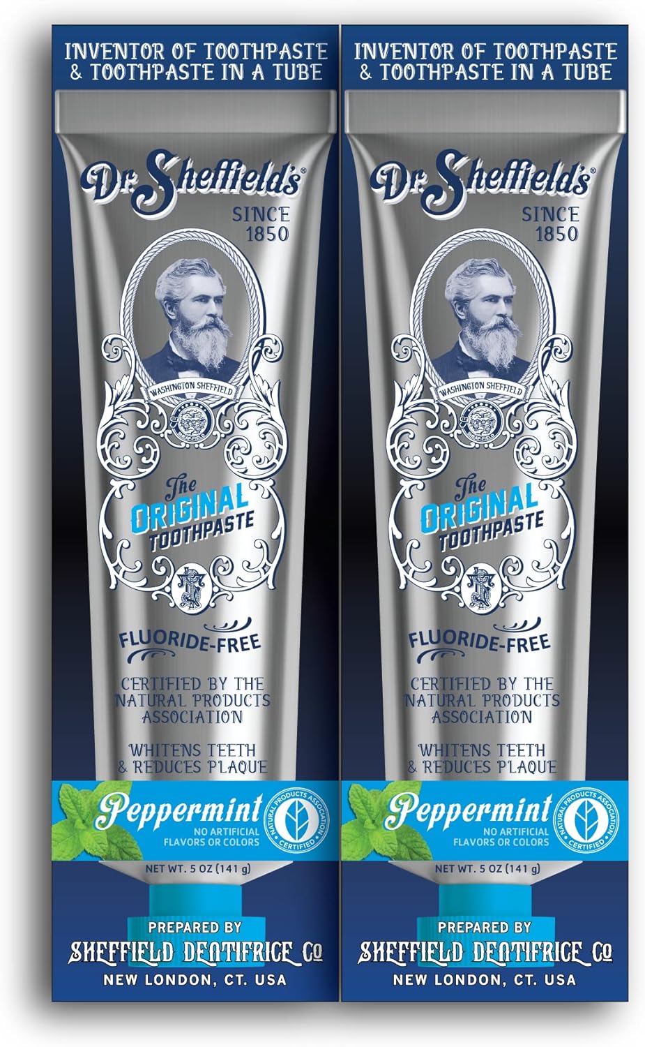 Dr. Sheffield’s Certified Natural Toothpaste (Peppermint) - Great Tasting, Fluoride Free Toothpaste/Freshen Your Breath, Whiten Your Teeth, Reduce Plaque (2-Pack)