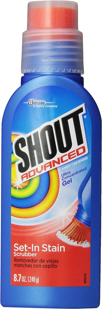 Shout Advanced Ultra Concentrated Gel Brush, 8.7 Ounce, Treats Dried Food, Coffee, Wine, Makeup Stains, Safe for All Colorfast Washables, Works in All Water Temperatures