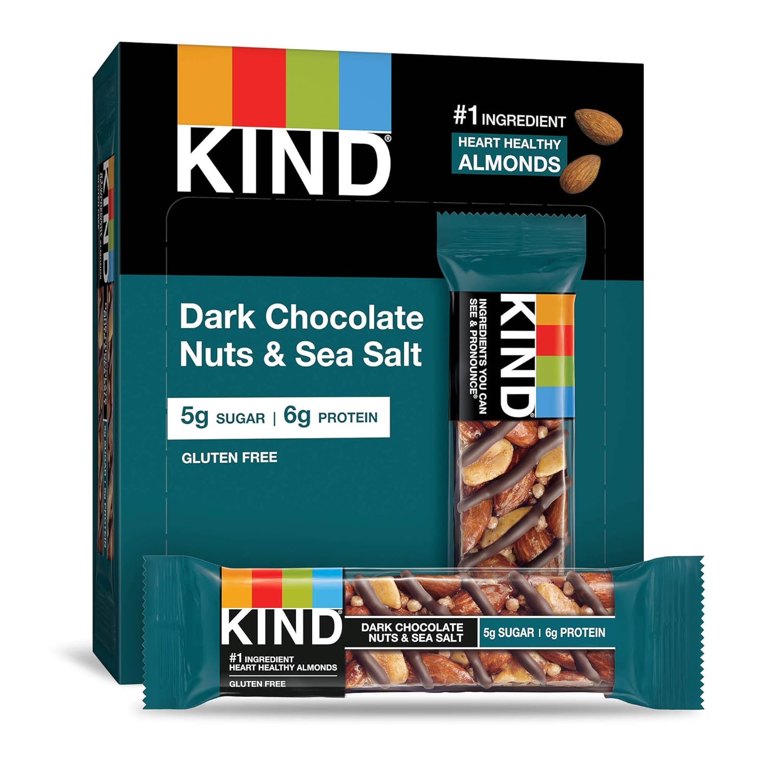 Kind Bars, Dark Chocolate Nuts & Sea Salt, Healthy Snacks, Gluten Free, Low Sugar, 6 Count