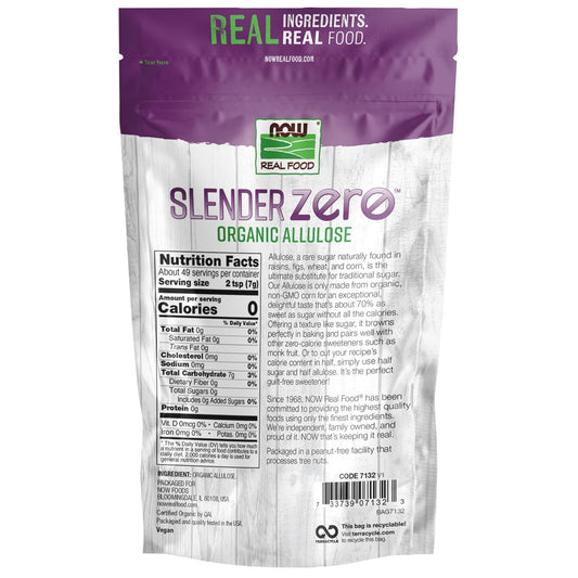 Now Real Food, Slender Zero, Organic Allulose, Zero Calories, Sugar Substitute For Baking And Beverages, No Added Ingredients, Plant Based, 12 Oz (340 G)