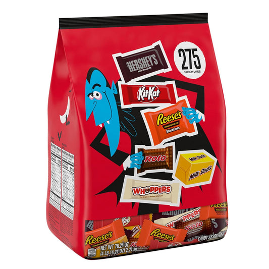 Hershey Miniatures Assorted Flavored, Halloween Candy Bulk Bag, 78.24 Oz (275 Pieces)