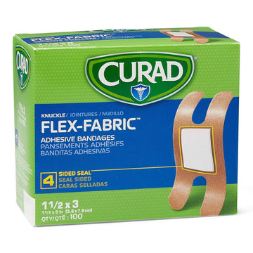 Curad Fabric Adhesive Knuckle Bandages, Finger Bandages For Knuckles (Pack Of 100), Natural