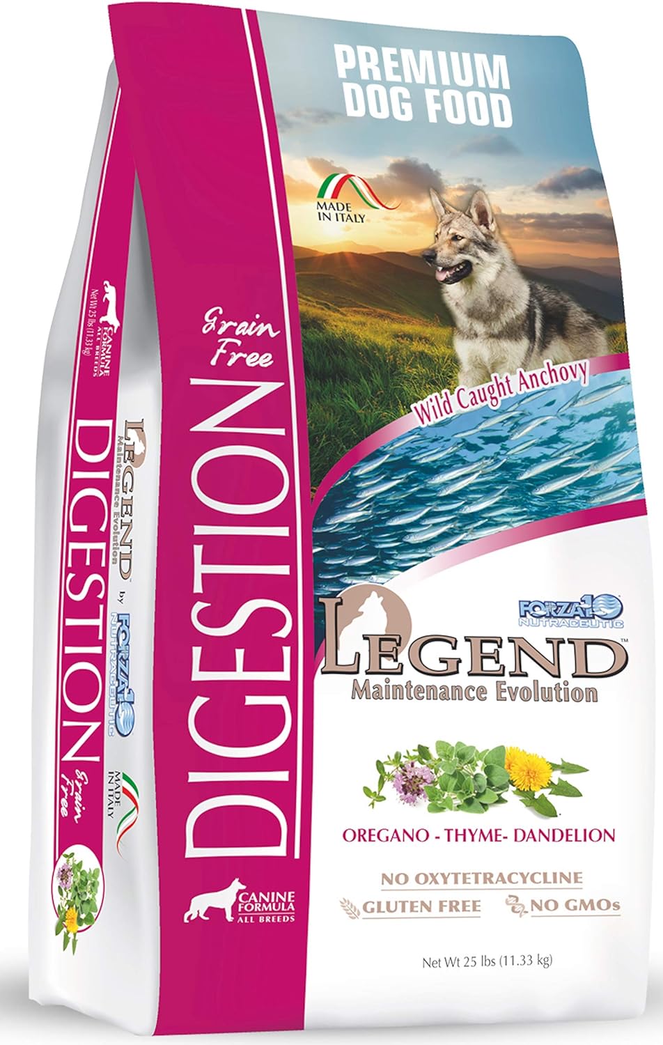 Forza10 Legend Digestion Dry Grain Free Dog Food, Sensitive Stomach Dog Food With Curative Herbs, 25 Pounds, Premium Quality Wild Caught Anchovy Flavor, For Adult Dogs, All Breeds