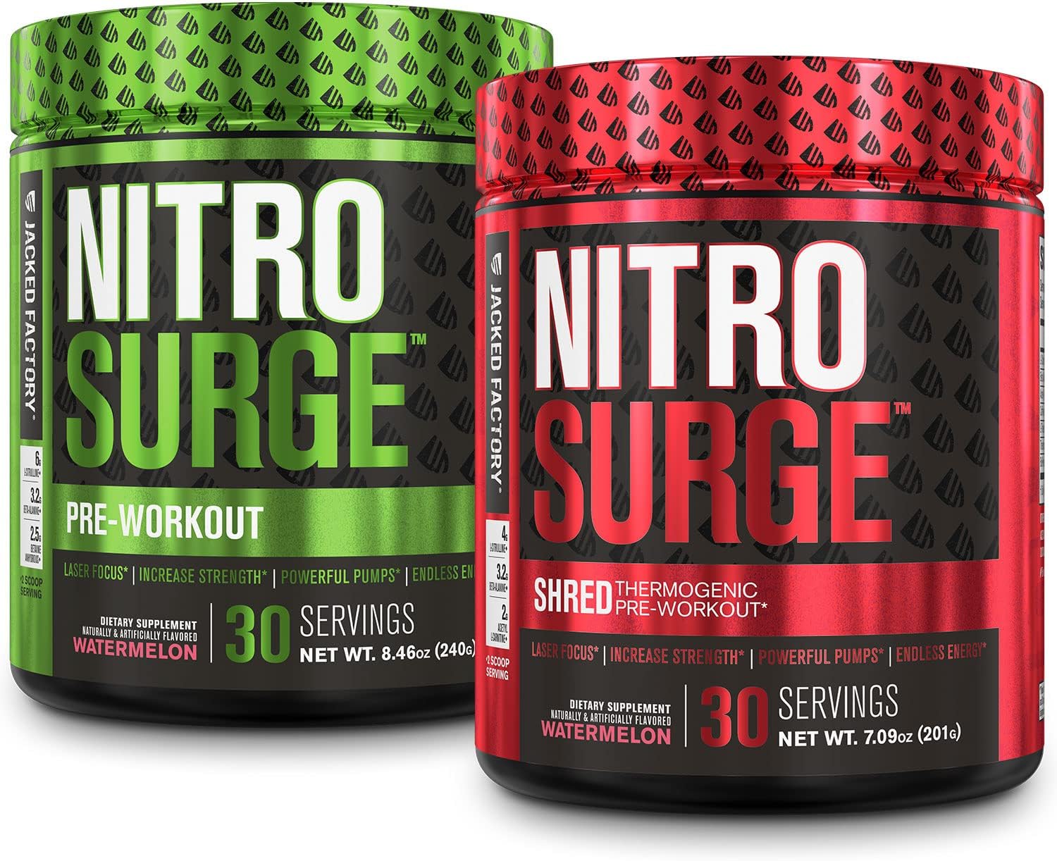 Jacked Factory Nitrosurge Shred Thermogenic Pre-Workout In Watermelon & Watermelon Nitrosurge Pre-Workout For Men & Women