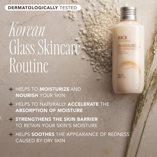 The Face Shop Rice Ceramide Moisturizing Emulsion - Rice Extract - Lightweight Face Moisturizer - Brightening - Hydrating Targets Dryness - Strengthens Skin Barrier - Face Lotion - Korean Skin Care