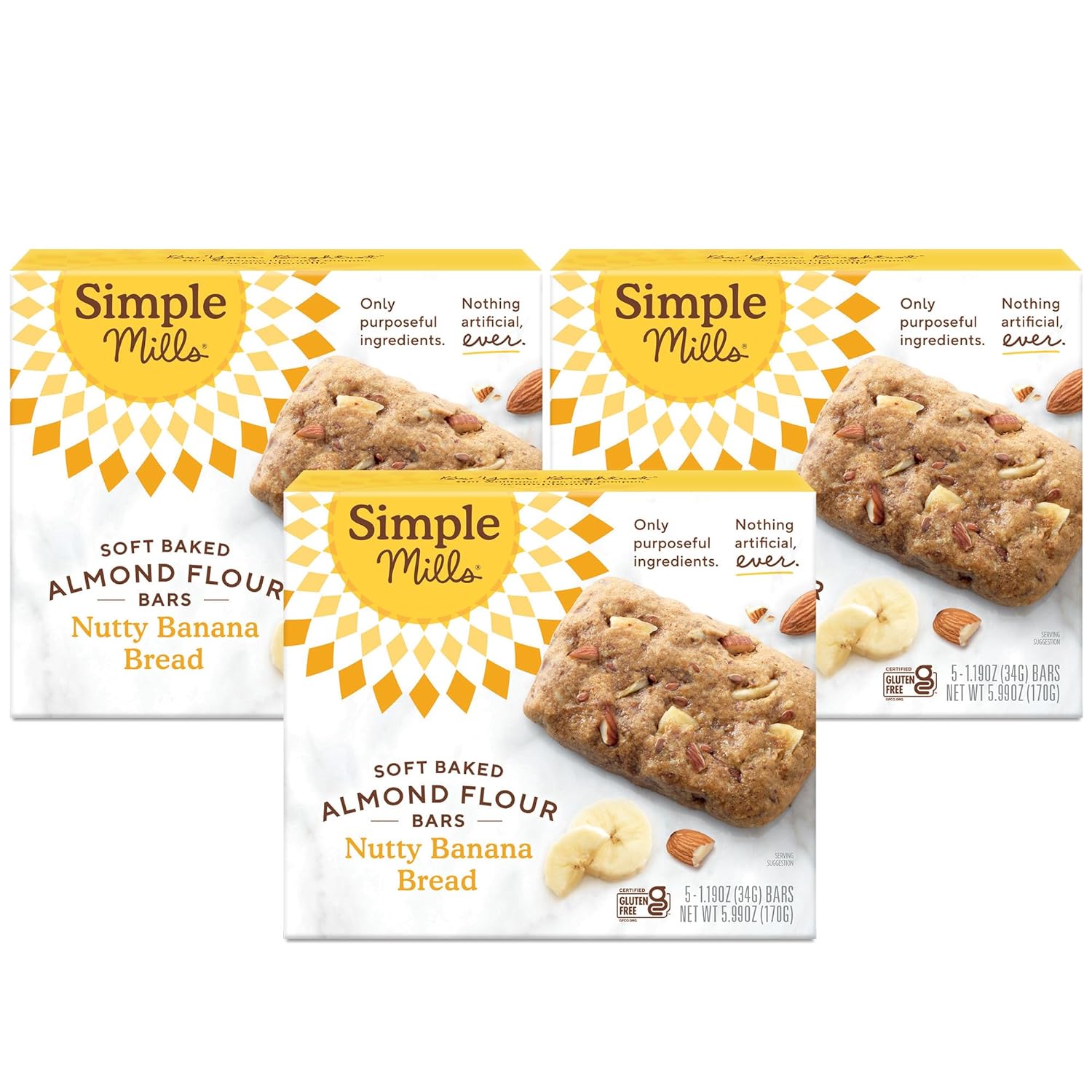 Simple Mills Almond Flour Snack Bars, Nutty Banana Bread - Gluten Free, Made with Organic Coconut Oil, Breakfast Bars, Healthy Snacks, Paleo Friendly, 6 Ounce (Pack of 3)
