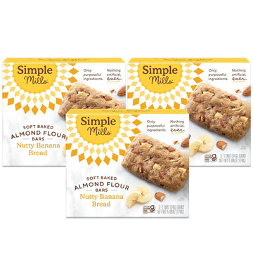 Simple Mills Almond Flour Snack Bars, Nutty Banana Bread - Gluten Free, Made with Organic Coconut Oil, Breakfast Bars, Healthy Snacks, Paleo Friendly, 6 Ounce (Pack of 3)