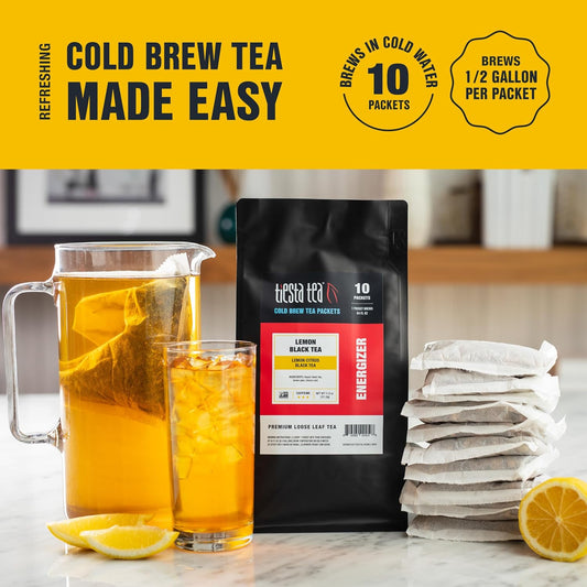 Tiesta Tea - Lemon Black Cold Brew Tea | Lemon Citrus Black Tea | Premium Loose Leaf Iced Tea Blends | High Caffeinated Iced Tea | 10 Cold Brew Tea Bags - Brews 1 64Oz Pitcher Each