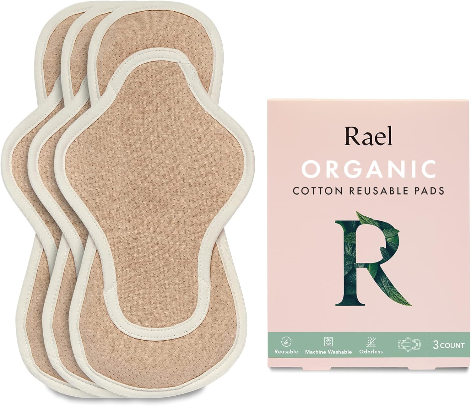 Rael Reusable Pads Menstrual, Organic Cotton Cover Pads - Postpartum Essential, Regular Absorbency, Thin Cloth Pads, Leak Free, Washing Machine Safe, Menstrual Pads With Wings (3 Count, Regular)
