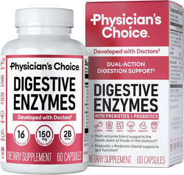 Physician'S Choice Digestive Enzymes - Multi Enzymes, Organic Prebiotics & Probiotics For Digestive Health & Gut Health - Meal Time Discomfort Relief & Bloating - Dual Action Approach - 90 Ct