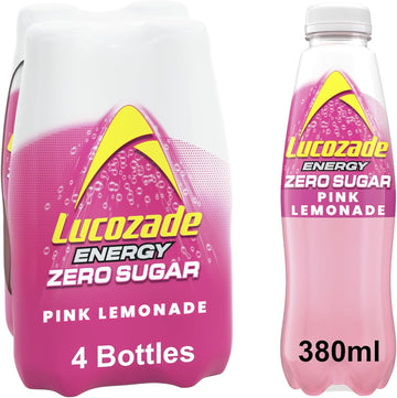 Lucozade Zero Fizzy Drink, Pink Lemonade Flavour, Sugar Free, Low Calorie, 4 Pack, 380Ml Bottles