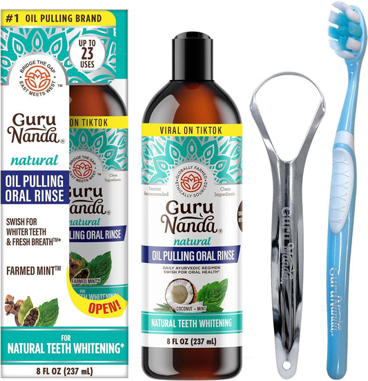 Gurunanda Oral Kit Including Coconut Oil Pulling With Essential Oils & Vitamins,Teeth Whitening Strips & Concentrated Mouthwash For Holistic Oral Care