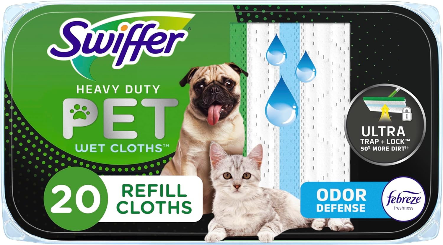 Swiffer Sweeper Pet Heavy Duty Multi-Surface Wet Cloth Refills For Floor Mopping And Cleaning, Fresh Scent, 20 Count