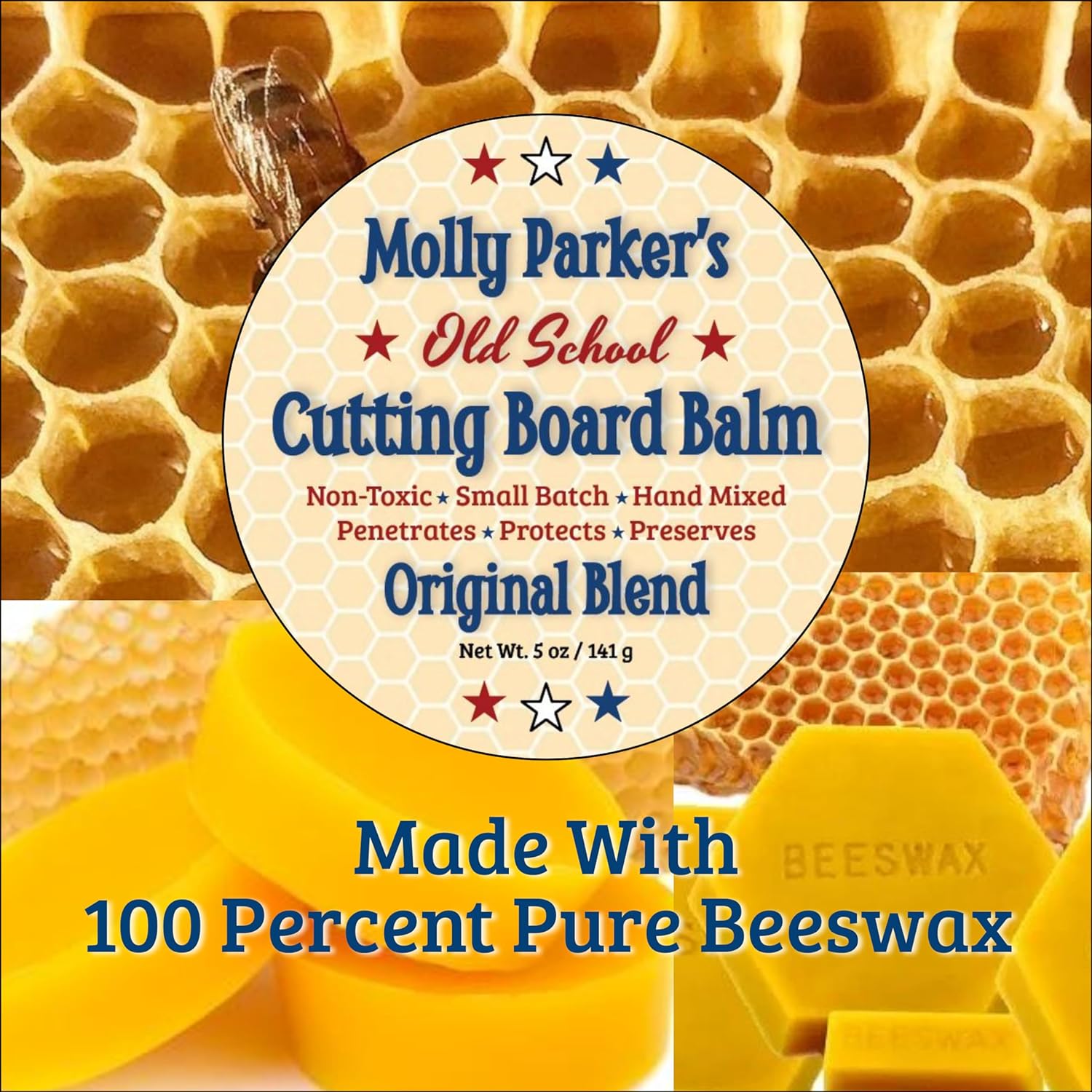 Molly Parker's Old School Cutting Board Balm - Wood Finish - Cutting Board Sealer - Non Toxic - Beeswax - Food Safe - Made in America : Health & Household