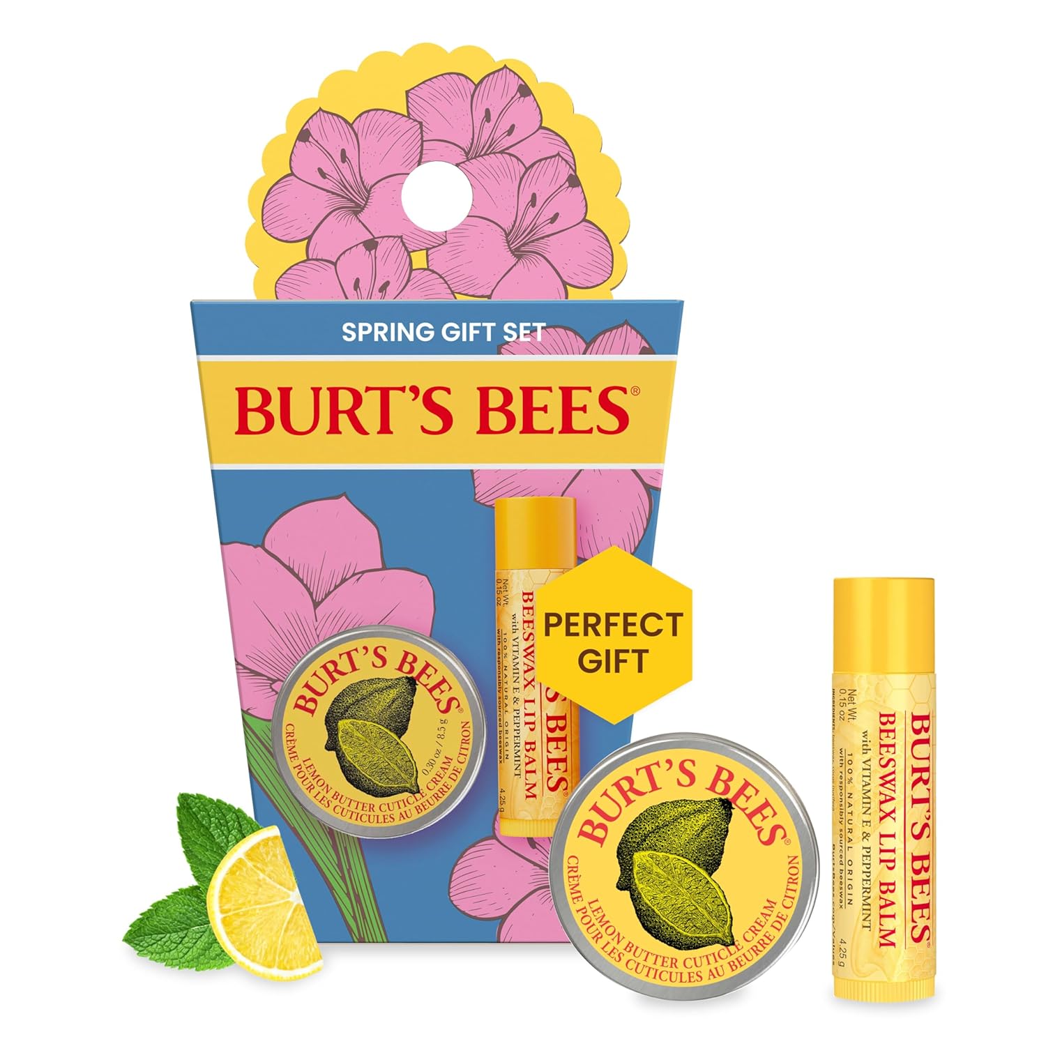 Burt's Bees Mothers Day Gifts for Mom - Spring Surprise Set, Original Beeswax Lip Balm and Lemon Butter Cuticle Cream, Natural Origin Lip Moisturizer With Responsibly Sourced Beeswax, 2 Count