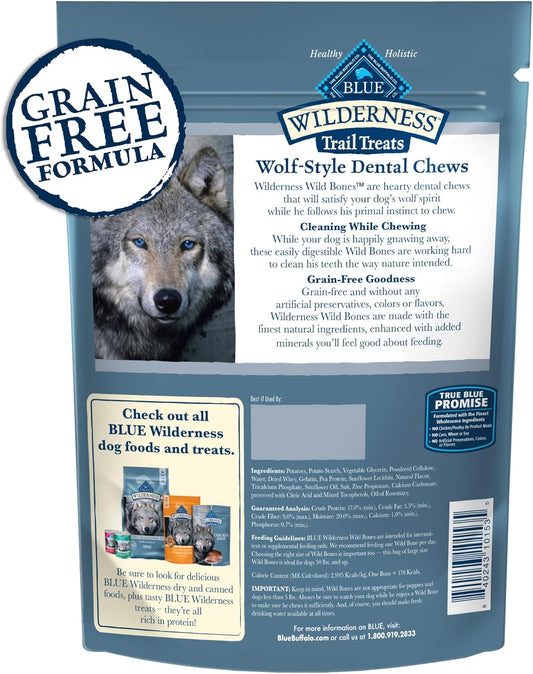 Blue Buffalo Wilderness Trail Treats Wild Bones Large Dental Chews, Grain-Free Dog Bones For Large Dogs Made With Natural Ingredients, 10-Oz. Bag