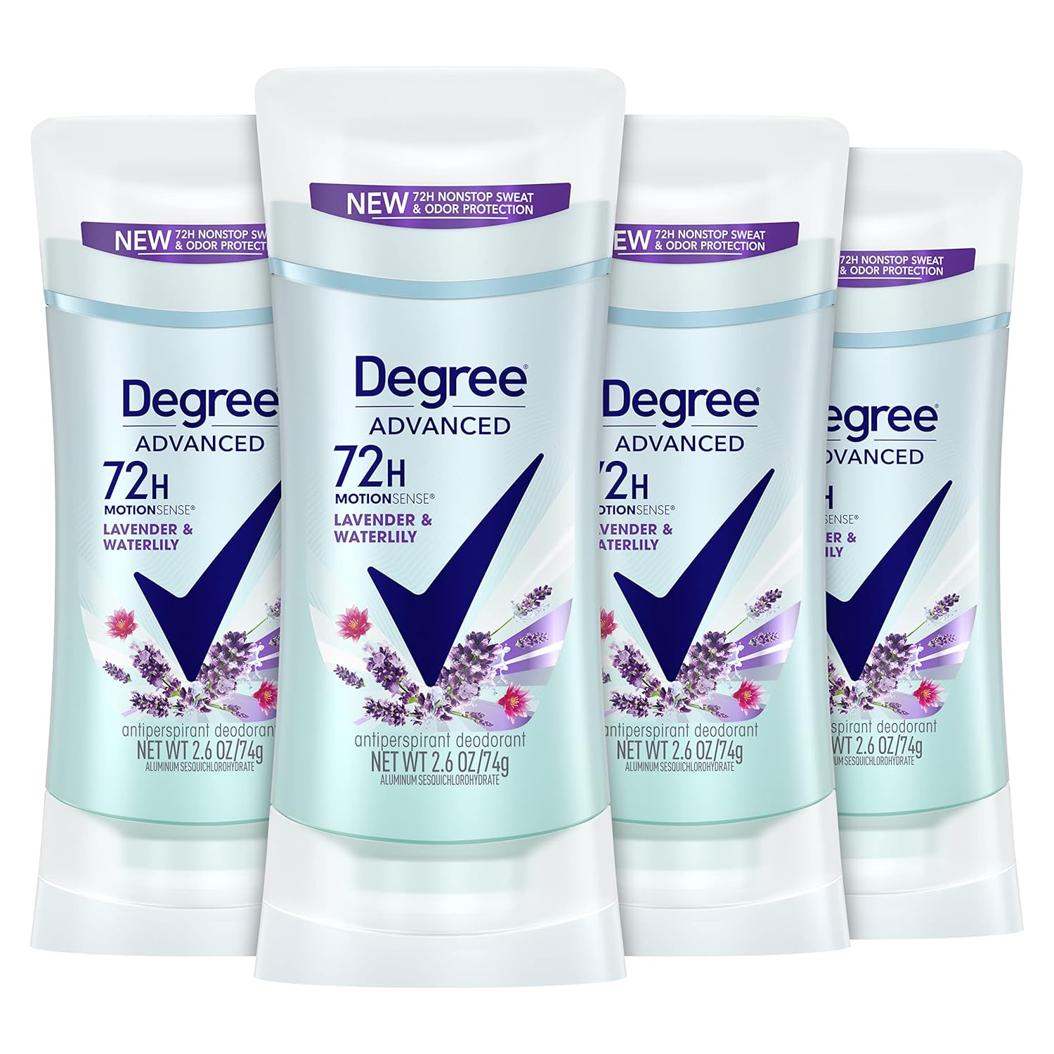 Degree Antiperspirant Deodorant 72-Hour Sweat And Odor Protection Lavender And Waterlily Antiperspirant For Women With Motionsense Technology 2.6 Oz 4 Count