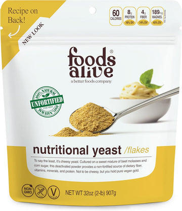 Foods Alive | Non-Fortified Premium Nutritional Yeast Flakes | 2 lbs | Unfortified Vegan Cheese Powder Seasoning