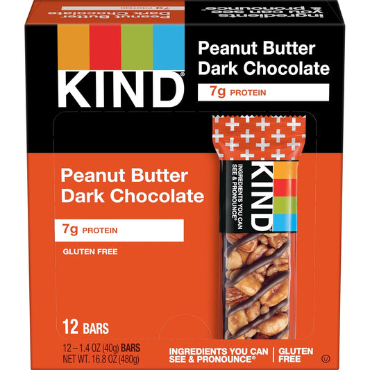 Kind Bars, Peanut Butter Dark Chocolate, Healthy Snacks, Gluten Free, 12 Count