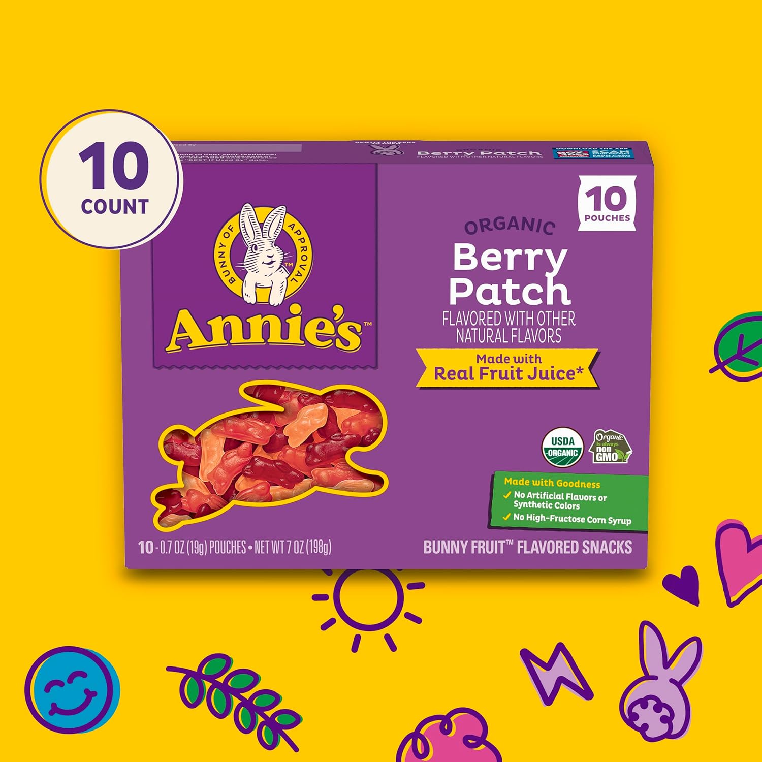 Annie'S Organic Berry Patch Bunny Fruit Snacks, Gluten Free, 16 Oz, 20 Ct