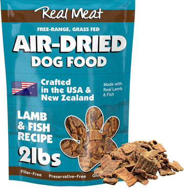 Real Meat Air Dried Dog Food w/ Real Lamb & Fish - 2lb Bag of Grain-Free Real Meat Dog Food Sourced from Free-Range Lamb & Ocean-Caught Fish - Digestible, All-Natural, & High-Protein Lamb and Fish