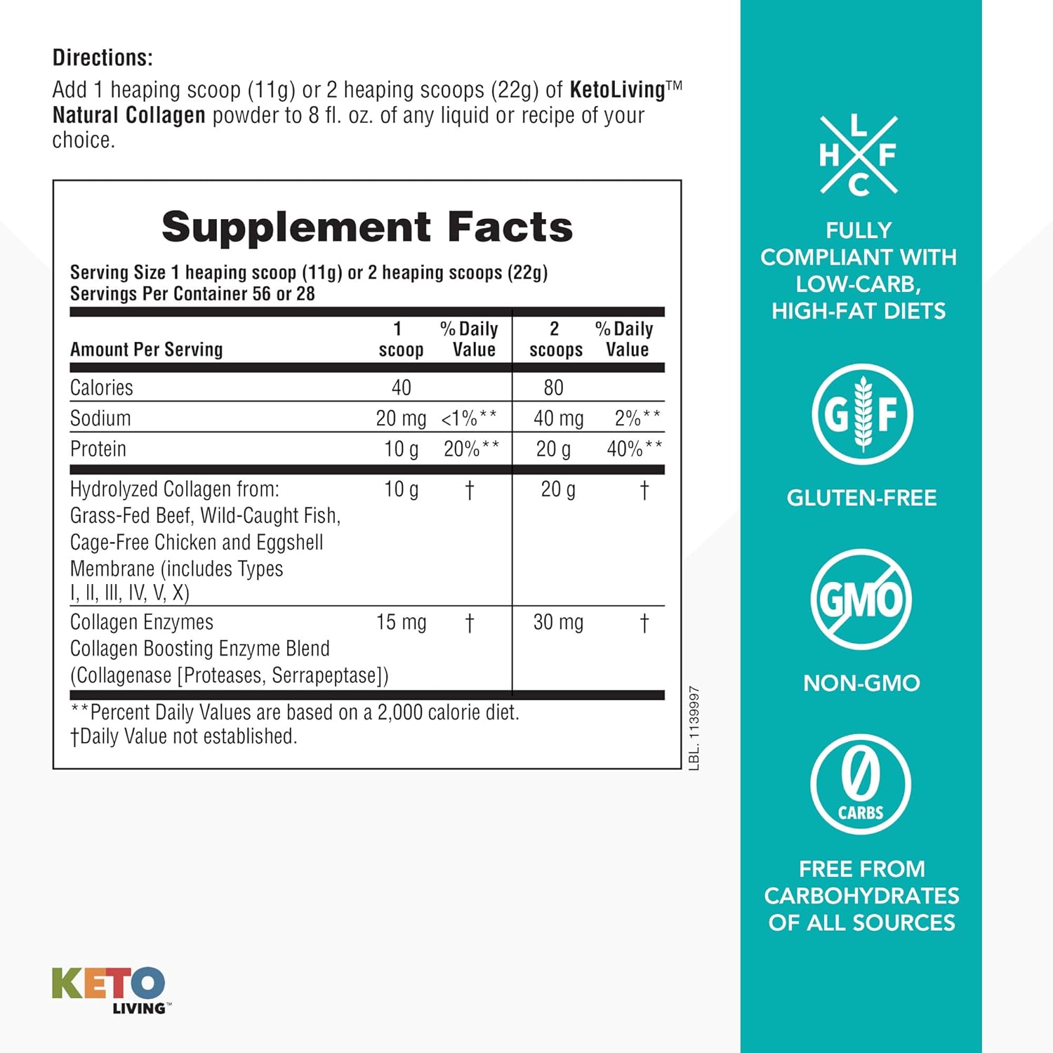 Natures Plus KetoLiving Natural Collagen, Unflavored - 1.36 lb Tub - Ketogenic Protein Powder - Supports Immune & Gut Health, Joint Mobility & Hair, Skin & Nails - Gluten-Free, Non-GMO - 28 Servings : Health & Household