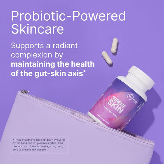 Microbiome Labs Sereneskin - Spore Based Probiotic Complex With Vitamin K2 Mk7 For Skin Clarity & Gut Health Support - Daily Probiotic Skincare - Soothe The Gut-Skin Axis (30 Capsules)