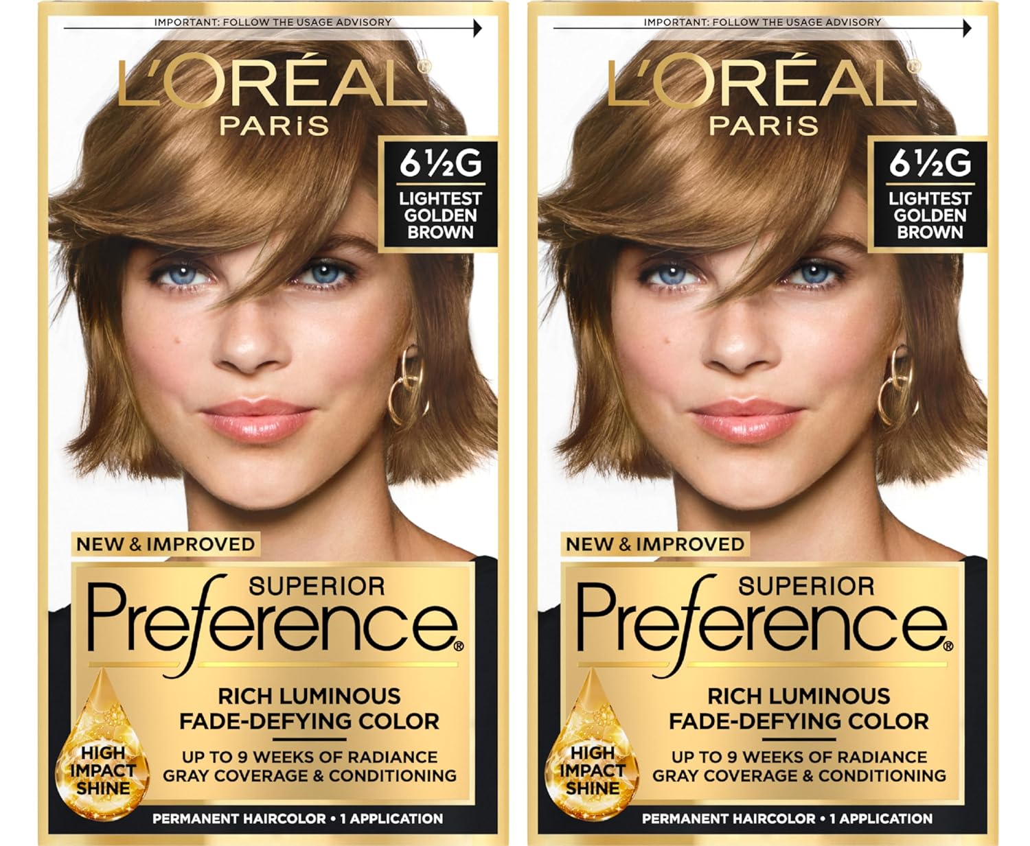 L'Oreal Paris Superior Preference Luminous Fade-Defying Permanent Hair Color, Hair Dye For Up To 9 Weeks Of Radiance, Lightest Golden Brown 6.5G, 1 Hair Dye Kit (Pack Of 2)