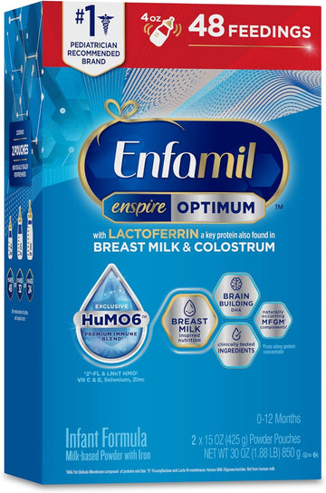 Enfamil Enspire Optimum Baby Formula, with Immune-Supporting Lactoferrin, Our Closest Formula to Breast Milk, Brain Building DHA, Dual Prebiotics, Infant Formula Powder, Baby Milk, 30 Oz Refill