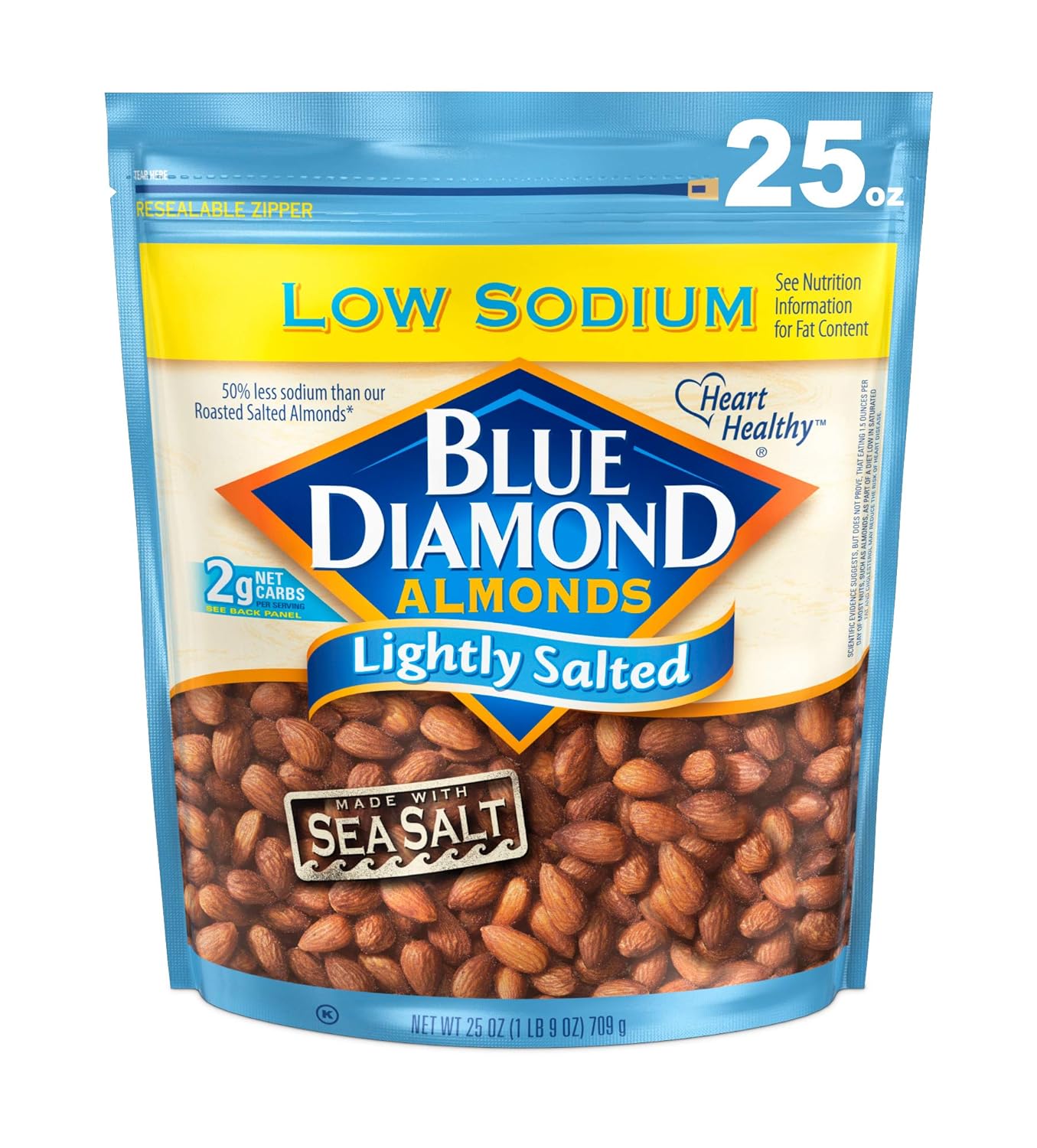 Blue Diamond Almonds Low Sodium Lightly Salted Snack Nuts, 25 Oz Resealable Bag (Pack Of 1)