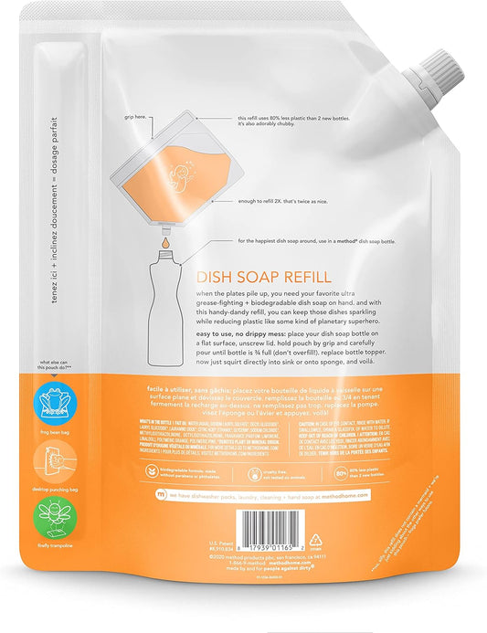Method Gel Dish Soap Refill, Clementine,Biodegradable Formula, Tough on Grease, 36 Fl Oz (Pack of 2)