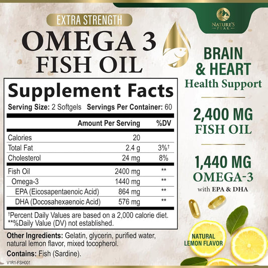 Omega 3 Fish Oil Pills 2400Mg - Triple Strength Omega 3 Fish Oil Supplements - Best Epa & Dha Fatty Acids For Brain & Heart Health Support, Nature'S Omega3 Supplement, 60 Day Supply - 120 Softgels