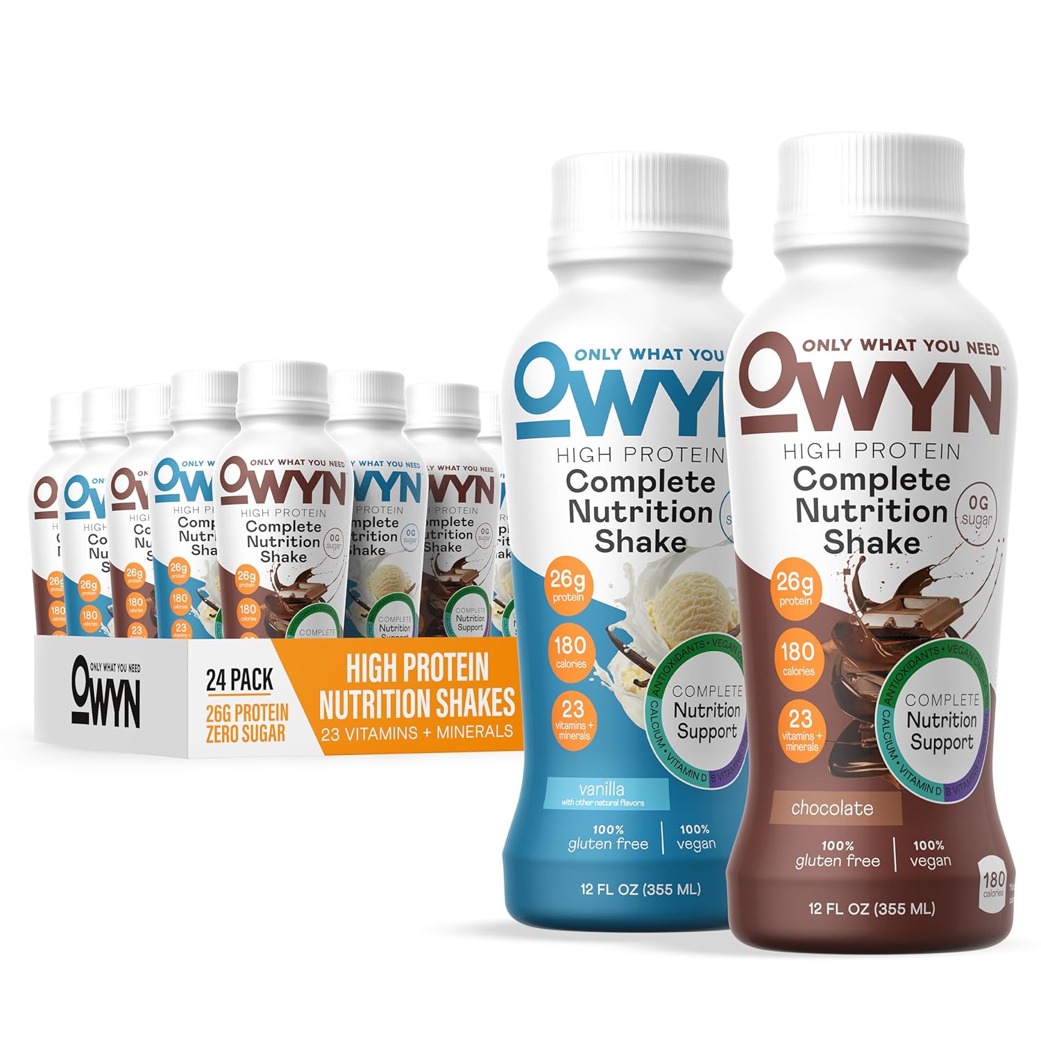 Owyn Only What You Need Protein Shake, High Protein Complete Nutrition Drink, Chocolate Vanilla, 12 Fl Oz (24 Pack)