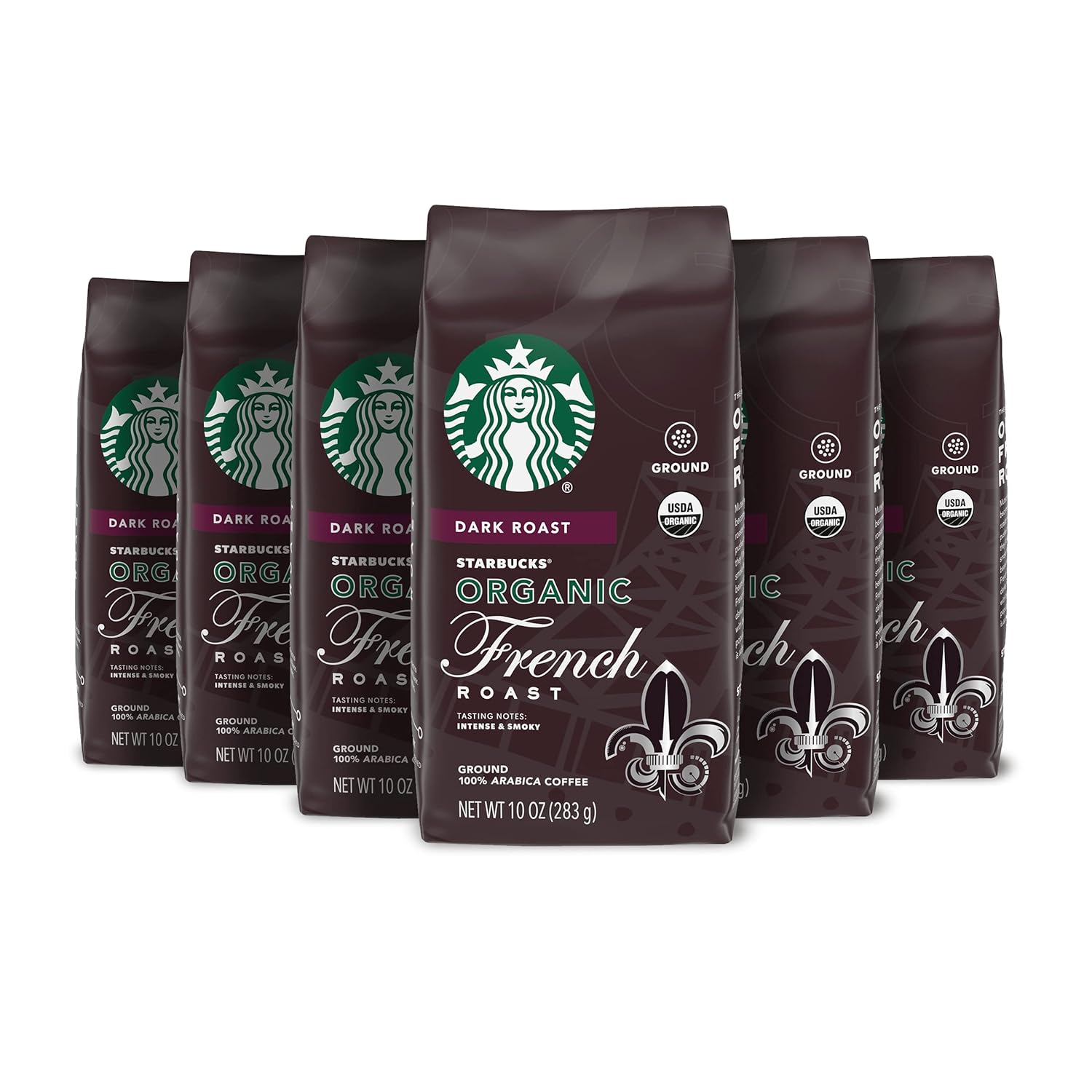 Starbucks Ground Coffee, Dark Roast Coffee, Organic French Roast, 100% Arabica, 6 Bags (10 Oz Each)